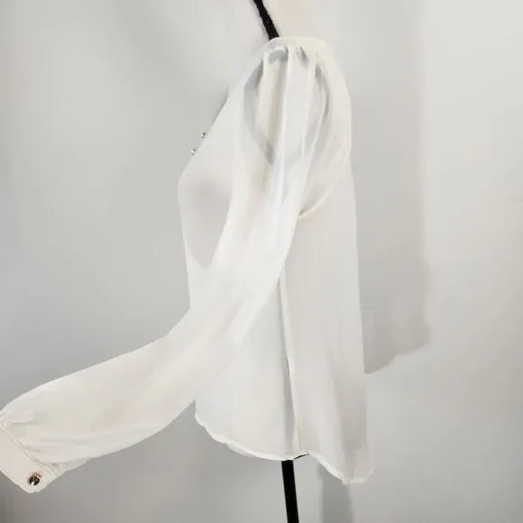 MINE Womens Size Small Cream White Sheer Long Sleeve Summer Spring‎ Blouse - Picture 9 of 10